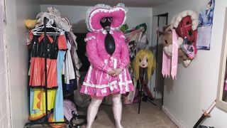 Pinkish vinyl Sissy Bonnet Sundress, Gasmask Joy with Sighing bag and Bottle