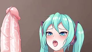 Hatsune Miku gets bigger a thick fuck-stick and turns into a Hermaphroditism nymph, then she jacks off