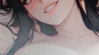 deepthroating XXL salami and venoza manga porn trans and smooching her throat, close-up