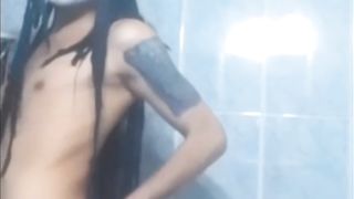 Lovely Femboy bare in Douche pummel her Diminutive Arse