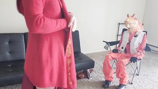 Jar Jar Binks sits in the Cuck Stool while Trans Stormtrooper enjoyments herself