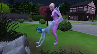 A molten pair of aliens bang in the open air