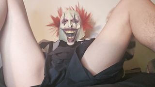 Trans clown thumbs unshaved puss and groans noisy