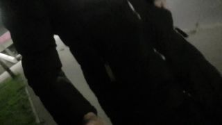 Exhbicionist in ladies's attire ambles thong-less in a public place