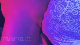 TRANS FTM DUDE GETS A DT BY DAMSELS - IMMENSE CLITTIE FTM LABIA GARGLING