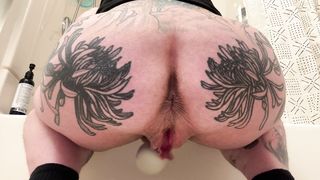 Romping my running in rivulets moist transmasc muff with a XXL man sausage, rubbin' my humungous clitdick. Butch,Dyke,Masc