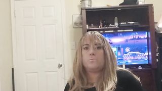 Crossdressing in stripper high-heeled shoes and lbd