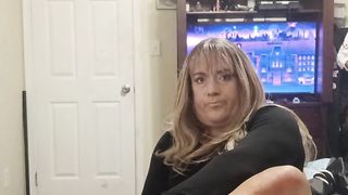 Crossdressing in stripper high-heeled shoes and lbd