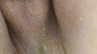 Fatty ladyboy plays with faux-cock in douche