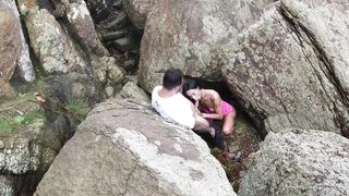 The scorching trans I come to make her very first pornography on the beach with a duo in public