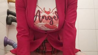 Sissy student cockslut urinates while railing a fuck stick