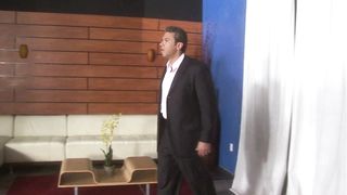 Bitchy cougar dark-haired in high stilettos blowing man rod