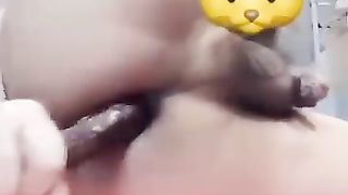 Horny bitch taking egg plant