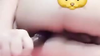 Horny bitch taking egg plant