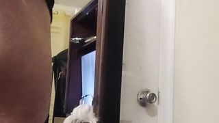 Super-cute caboose trans showcasing off in the mirror