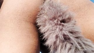 Super-fucking-hot biotch bare in public puts butt-plug in her donk and likes it