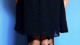 50 faces of super-cute crossdresser Natalie, dresses, skirts, high stilettos, stocking, pantyhose