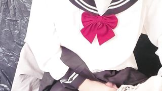 Saliorsuit student femboy jizm in own boots