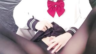 Saliorsuit student femboy jizm in own boots