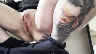 Plumbing my fat trans love button and taut drizzling cunny!