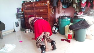 Sissy in purity cell railing her 8" fake penis two/three