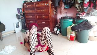 Sissy in purity cell railing her 8" fake penis two/three