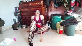 Sissy in purity cell railing her 8" fake penis two/three