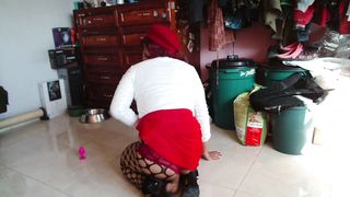 Sissy in innocence box railing her 8" fuck stick 1/three