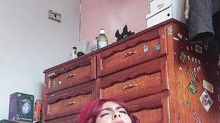 Sissy in virginity and her 8" faux-cock (vertical) two/trio