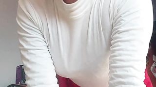 Sissy in v-card and her 8" fake penis (vertical) 1/trio