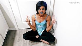 Supah Magnificent Hero Trans Dame plays with her Stick Clittie side Crush - Sissy Femboy Gymnast poses and plays in Rubber (Preview)