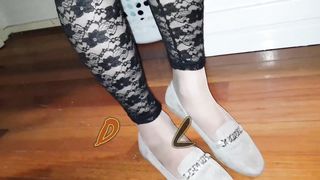 Dani Gam in Super-sexy Black Lacy Legings on Suntan Stockings