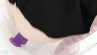 Ultra-cute mega-bitch sissy trans femboy ravages herself in the culo in the douche, close-up