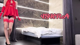 young sissy super-bitch in crimson sundress plays with caboose and ass fucking speculum