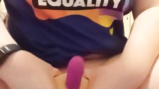 FTM tugging off with strap-free wire-on, Pleasure button chisel, and fuckbox nymph