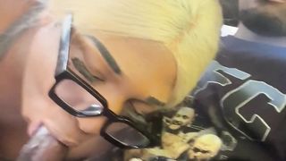 Trans nymph fellating bubbles on a BIG BLACK COCK