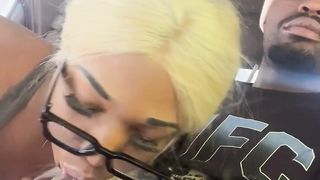 Trans nymph fellating bubbles on a BIG BLACK COCK