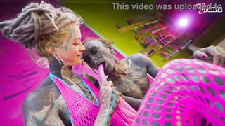 Tatted mistress in rosy Fishnet