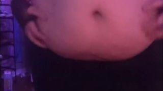 20 yr older trans fellow plays with getting bigger tummy (with music)