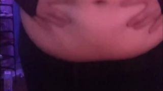 20 yr older trans fellow plays with getting bigger tummy (with music)