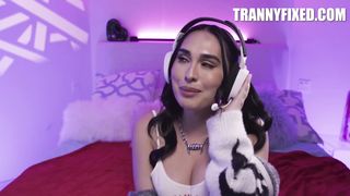 Geyser Surprise: Gamer Damsel Ember Fiera's Undirected Livestream Turns Nasty as Her Gf Chanel Camryn Slinks Below Glance to Deepthroat Her