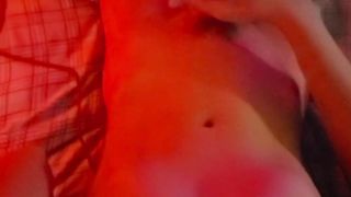 POINT OF VIEW Jism join as young transsexual shemale paws herself under colored lights