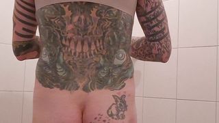 Sissy mega-slut urinates and uses fuck stick's under the bathroom