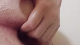 Obese handballing with zucchini in the bathtub