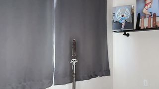 Sissy Gets Locked Onto Her Faux-cock Stand Again with a Large BIG BLACK COCK