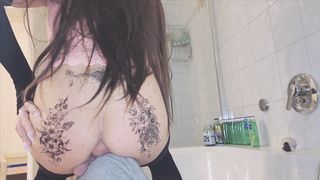 I rail my own manmeat in my tatted donk. too yam-sized beefstick in the bung