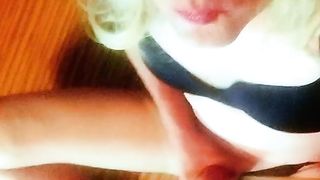 Super-cute crossdresser with succulent eyes in stockings and high stilettos is frolicking with his chisel