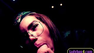 Young shemale army nymph Winnie blow-job and ass-fuck condom-free intrusion