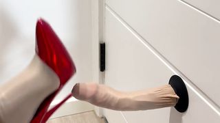 Spunk in stocking with different fuck sticks