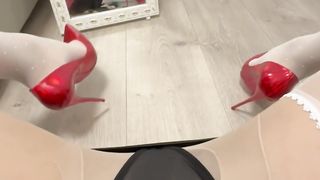 Sissy fuckslut jizz in layers of stockings